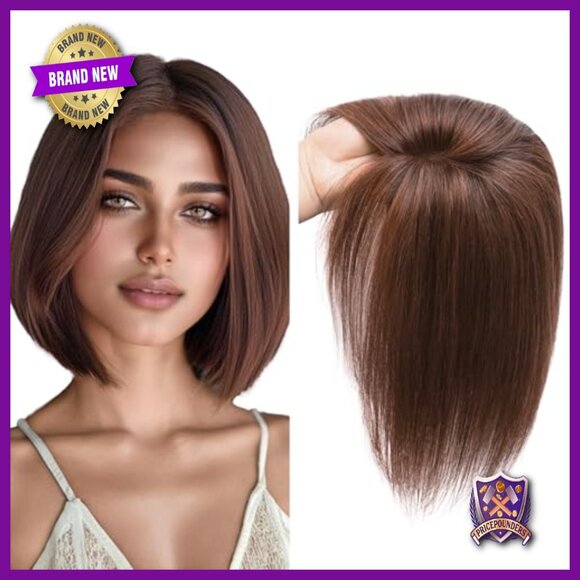 Human Hair Topper Clip-in No Bangs Swiss Lace Base 5x4.8 Inches main image 6